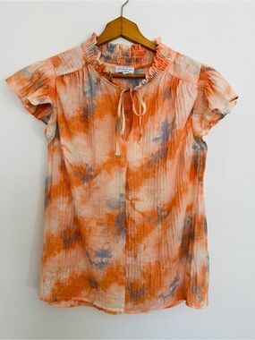 Current Air Tie Dye Ruffle Top Smocked Mock Neck Blouse Small Anthropologie